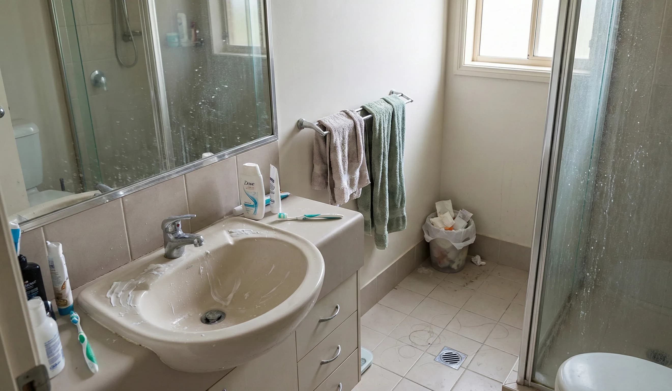 Before bathroom transformation cleaning